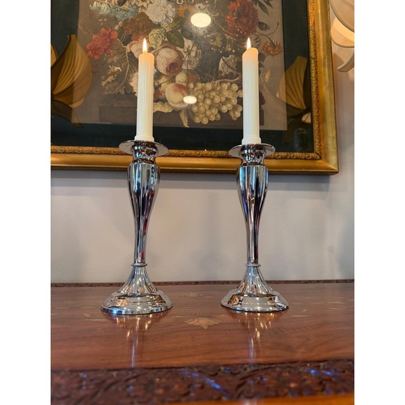 Bombay Other - Bombay Silver‎ Tone Candlestick Holders • Set of 2 Fluted Taper Candle Holders